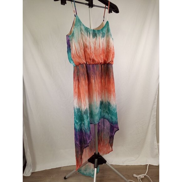 wet seal Junior's Orange Purple Blue High Low Dress Size Small - Picture 3 of 6
